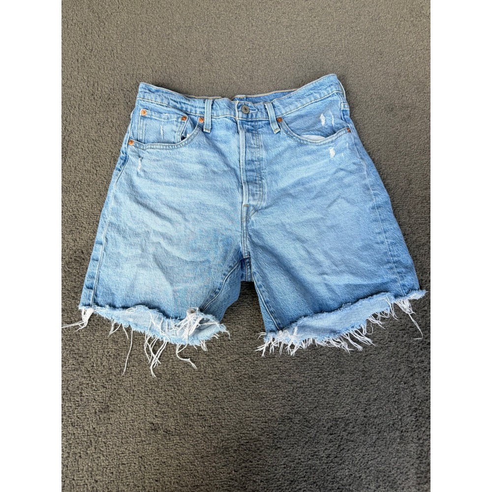 Levis Premium 501 Light Wash Blue High Rise Cut Off Denim Shorts Womens 31